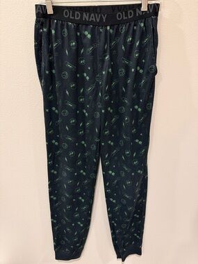 Old Navy Black Joggers Pajama Pants with Green Space Print